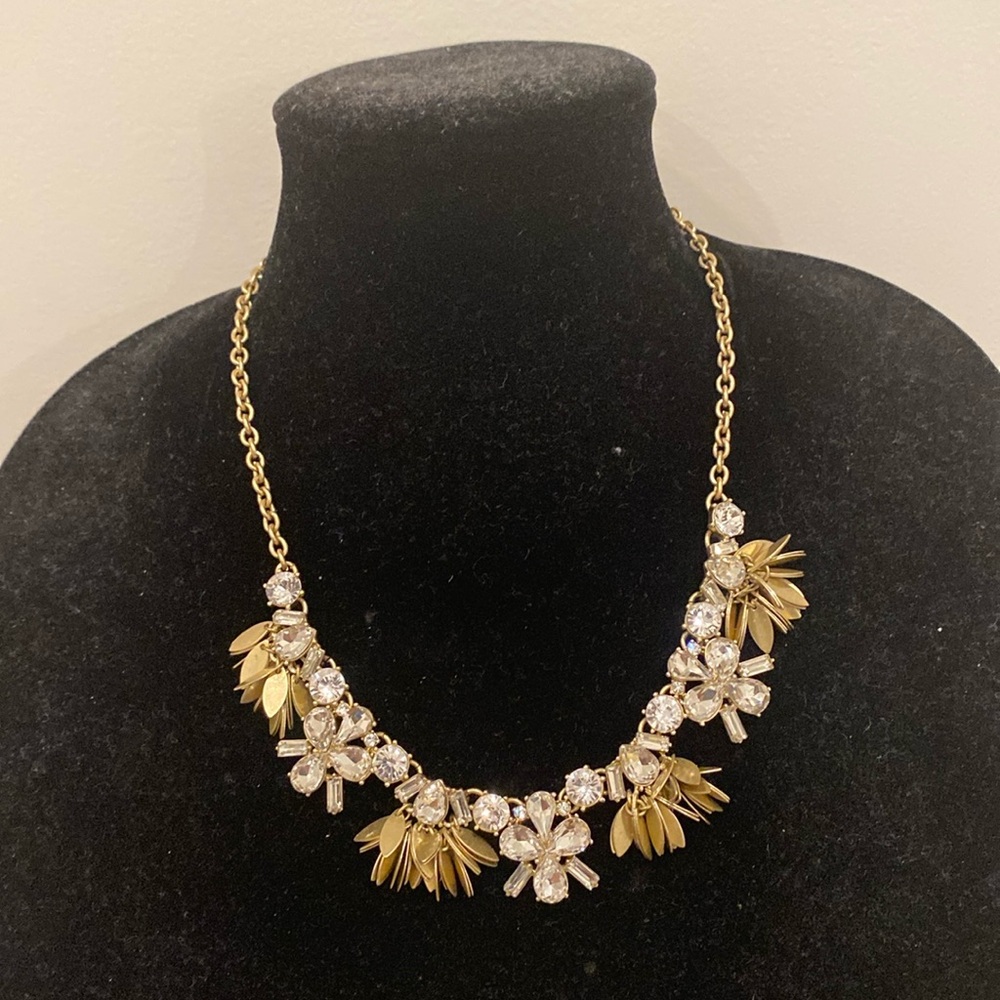 J crew statement necklace in antique gold tone and rhinestones (NWT).